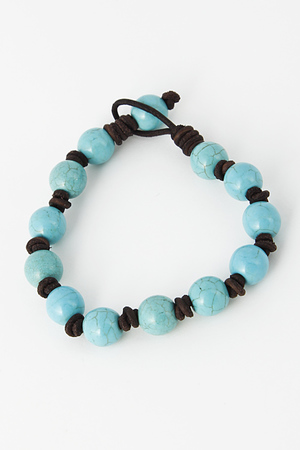 Turquoise Stone Bead Strap Tied Hinge Bracelet 5EAB1